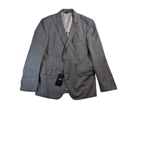 Hugo Boss Hartlay2 Gray/Black Gingham Wool Slim Fit 2-Button Blazer Mens 44R NWT - Picture 1 of 10